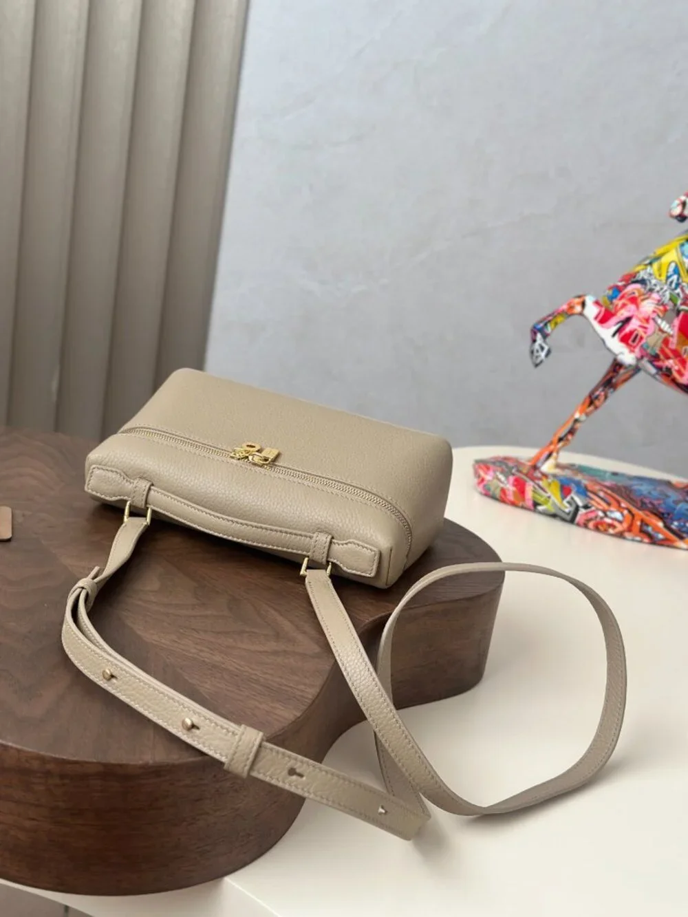 Loro Piana Extra Pocket L19 Leather Pouch Bag Beige Gold HW